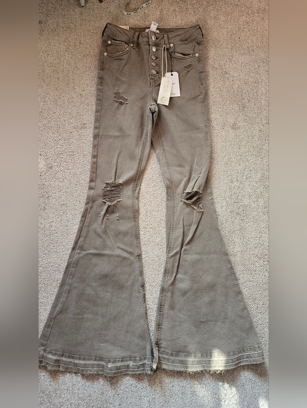 Forever 21 Olive Green Distressed Flare Jeans
